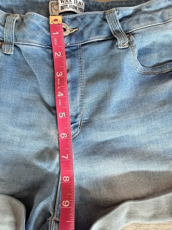 Wax Jean Light Wash Blue Denim Rolled Hem Shorts - Picture 8 of 9